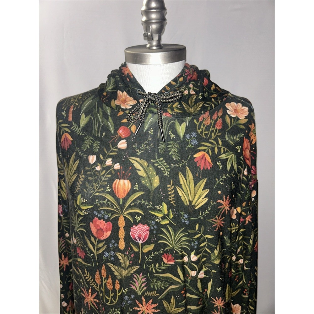 Anthropologie Farm Rio Floral Fleece Hoodie Womens Small Pullover Tropical - Picture 2 of 4